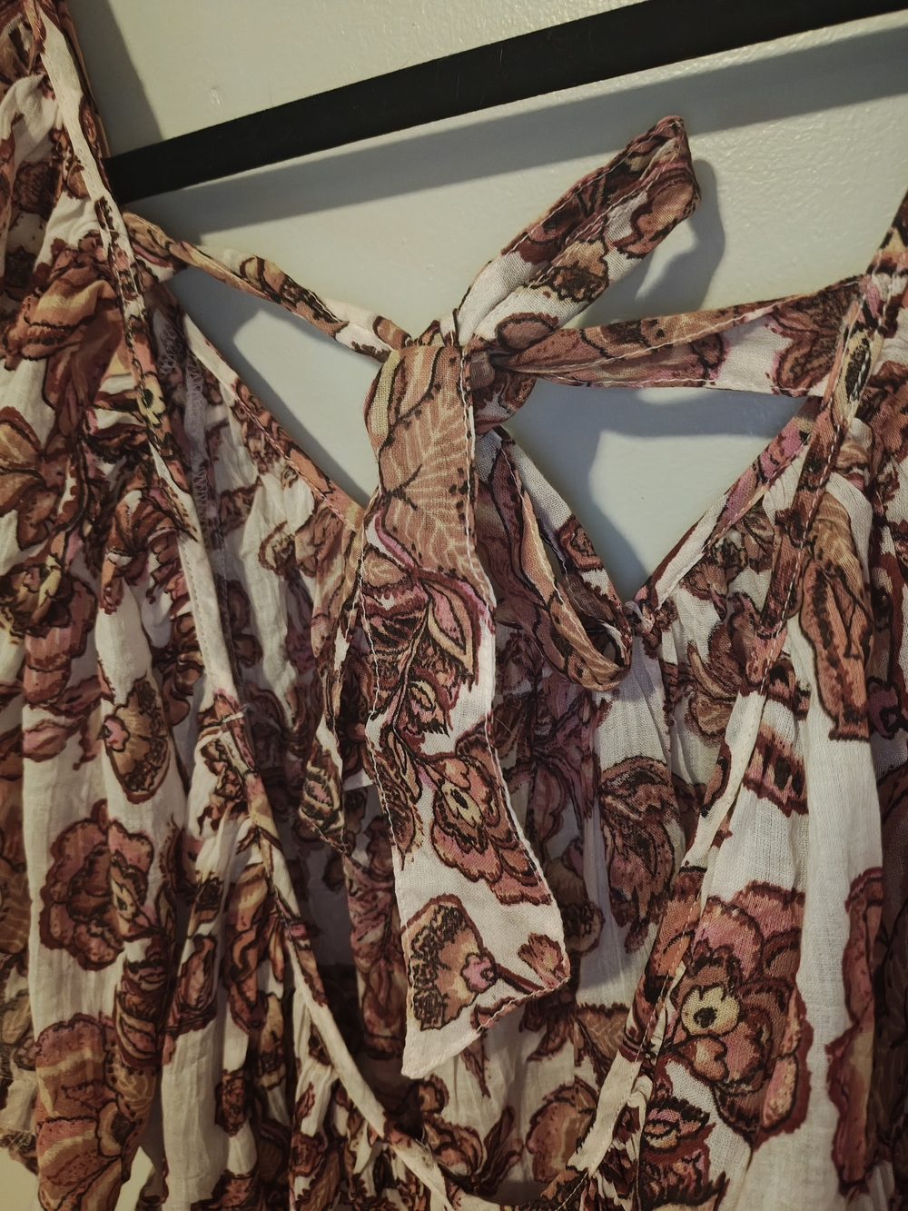 Free People Tie-Back Mini Dress in Cream and Rust - Picture 3 of 4
